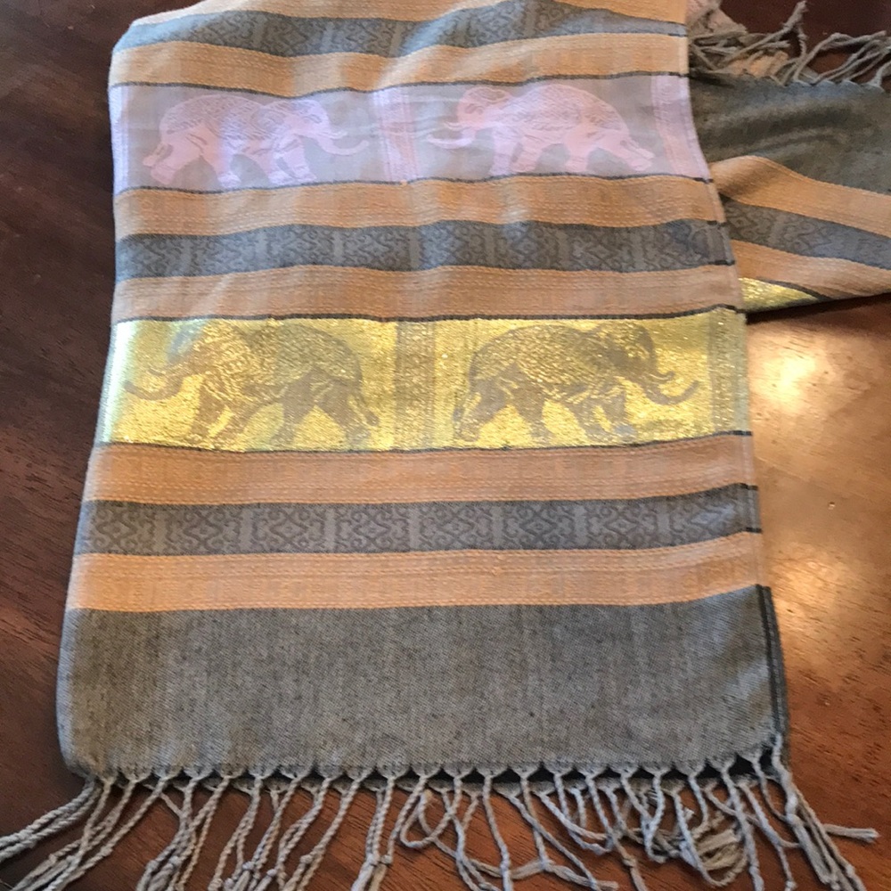 Elephant multi color scarf 100% cashmere